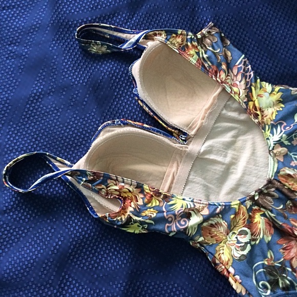 Pierre Cardin Blue Gold Print Bathing Suit VTG - Picture 5 of 8